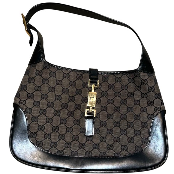 Vintage Gucci Jackie O Monogrammed Canvas and Leather Hobo Shoulder Bag - Picture 1 of 6